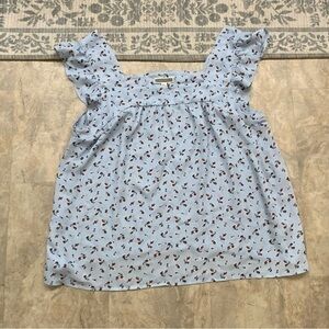 Pleione Light Blue Floral Flutter Sleeve Blouse